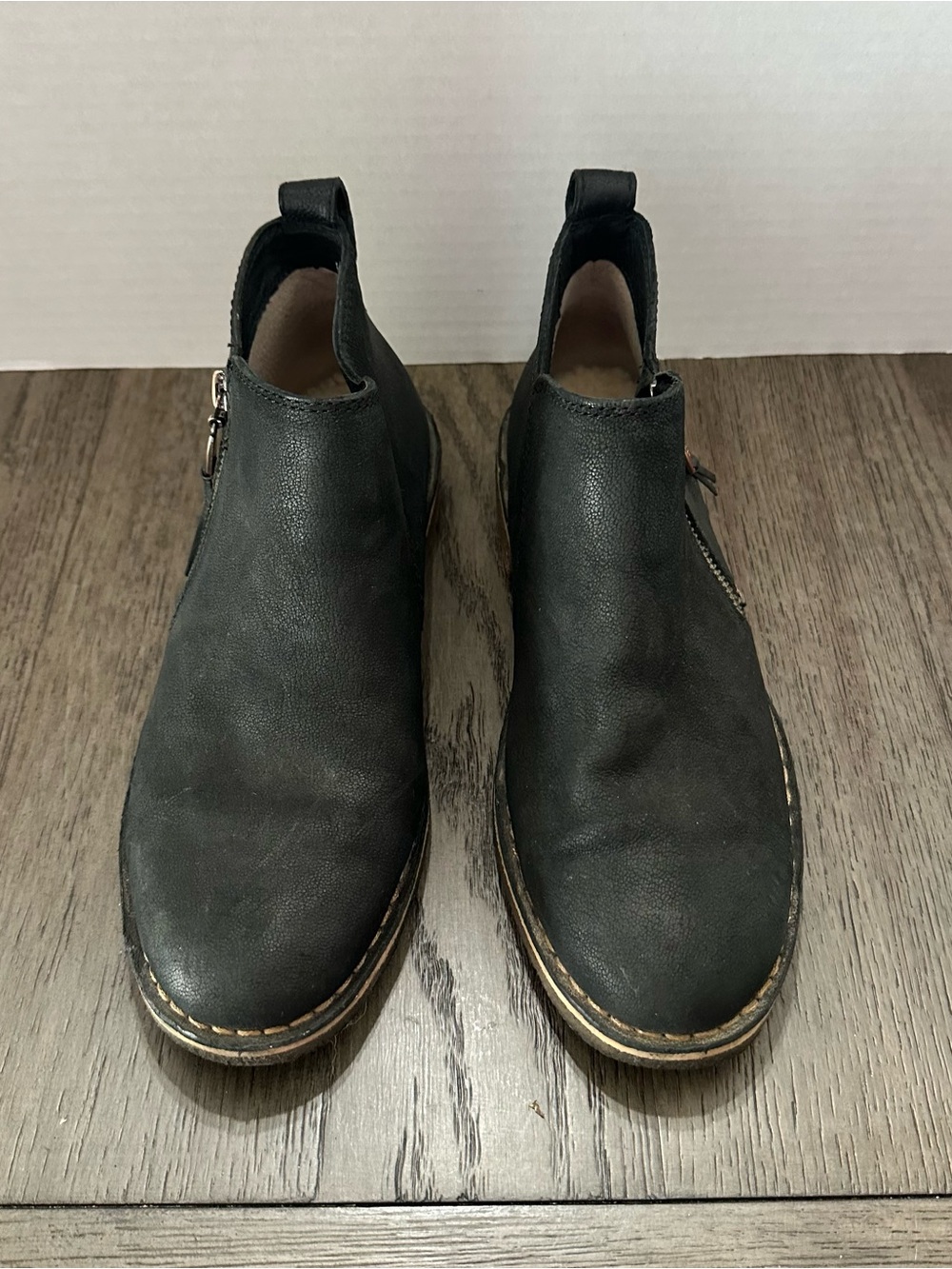 UGG Black Leather Ankle Booties with Side Zipper